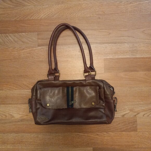 Volcom Brown Leather Shoulder Bag Vintage Look - Picture 12 of 12